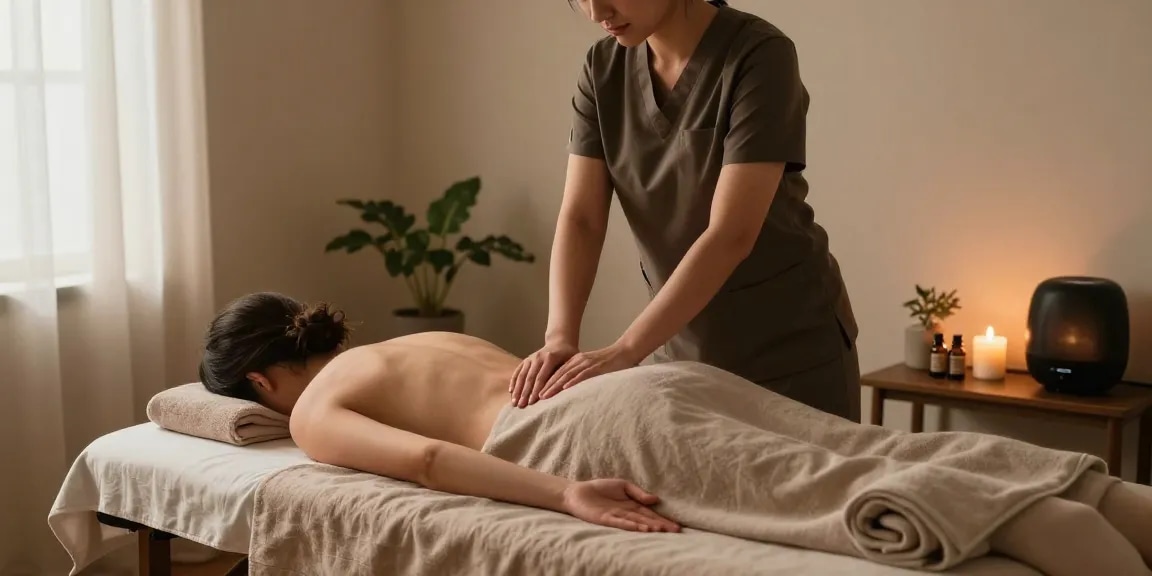 마사지 치료 중인 고객과 전문가의 편안한 스파 공간