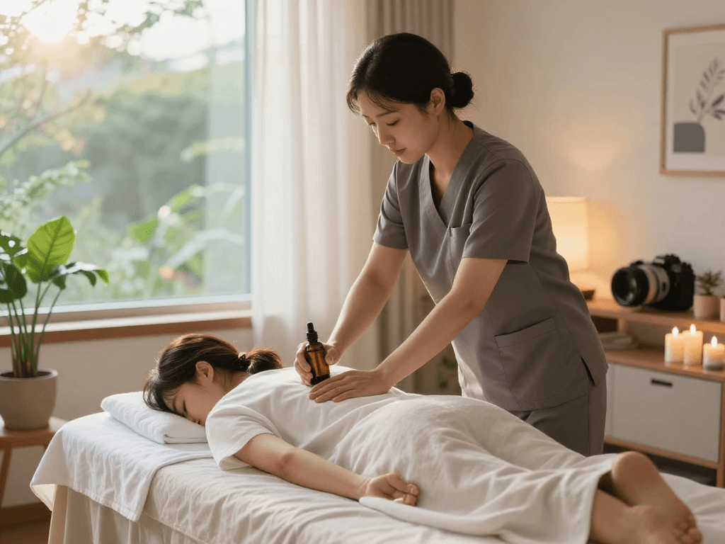 Experience a calming 서울출장마사지 session in a serene home environment with a professional therapist.