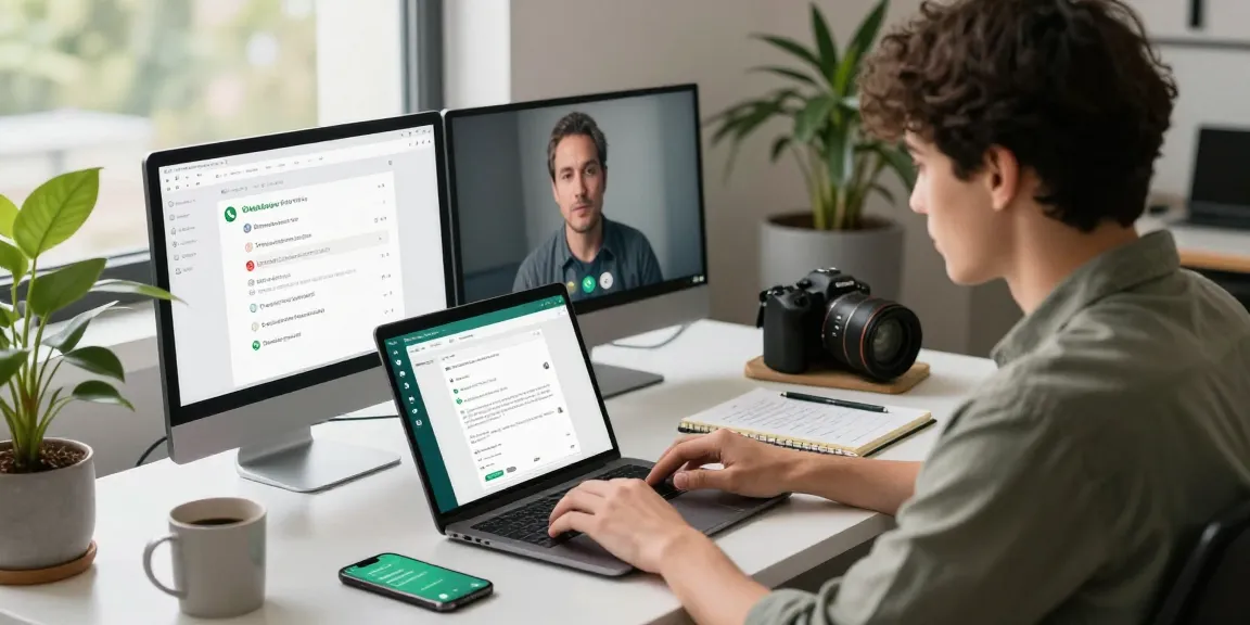 Using WhatsApp網頁版 in a modern office setup with dual screens.