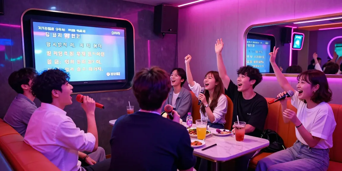 제주유흥을 즐기는 친구들과 함께하는 가라오케의 활기찬 밤 풍경