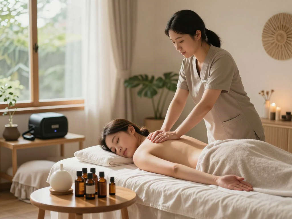 Experience rejuvenation with 마포출장마사지 in a serene therapy room featuring calming decor and essential oils.