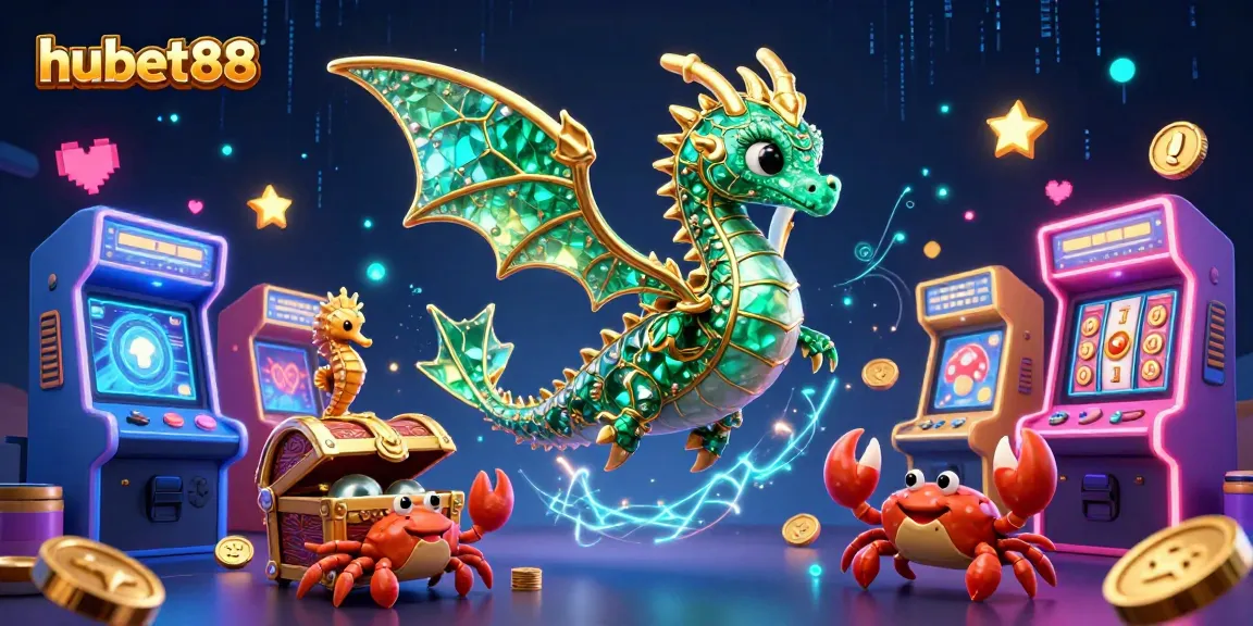 Experience thrilling wins with hubet88, showcasing vibrant casino games and an enchanting sea dragon.