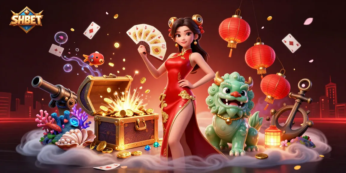 Experience thrilling games at SHBET, featuring a dynamic 3D illustration of vibrant casino action.