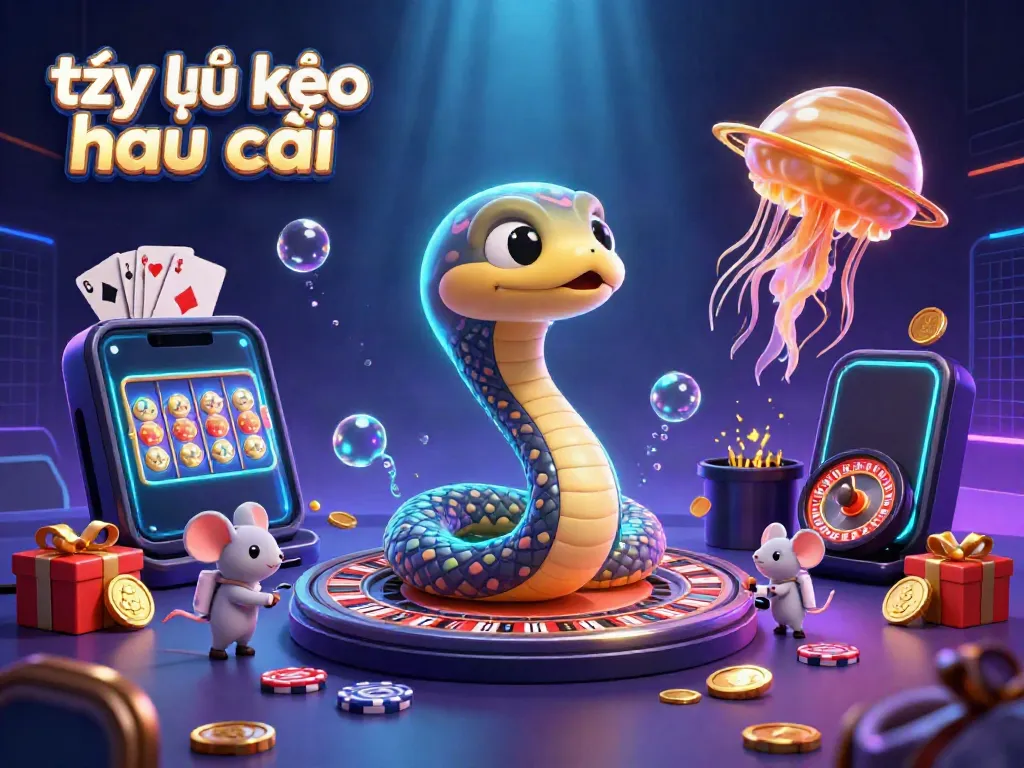 Engaging scene of the tỷ lệ kèo nhà cái brand, featuring a cosmic dealer and betting astronaut mice in a vibrant 3D casino setting.