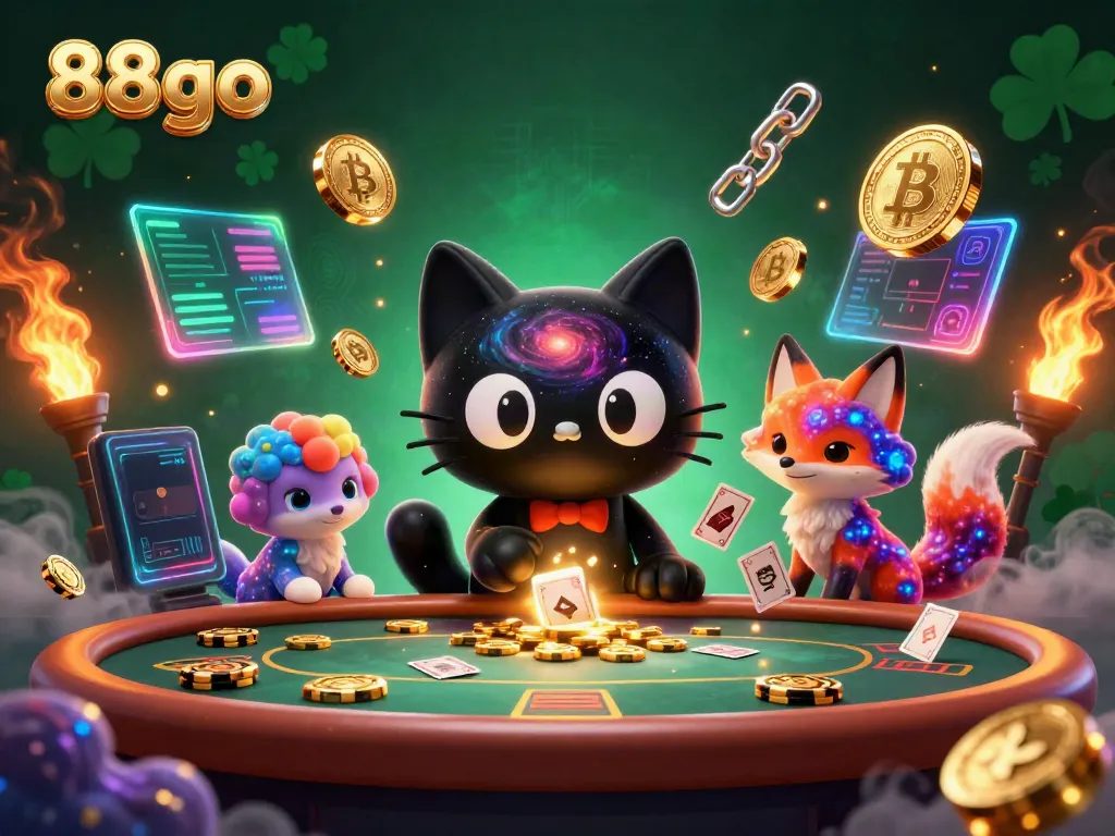 Engage with the thrilling 88go cosmic casino scene showcasing animated characters and glowing crypto elements.