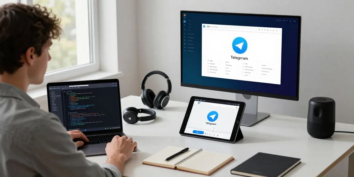 Download Telegram on multiple devices in a modern workspace environment.
