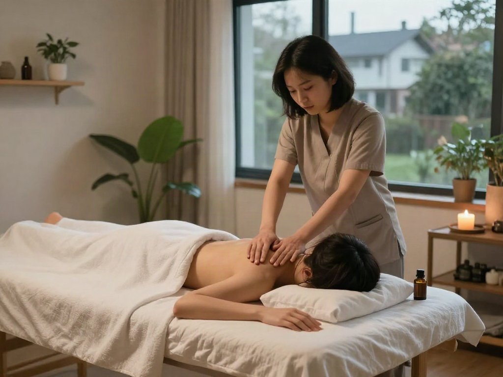Relaxing 동작출장안마 therapy session in a peaceful apartment setting