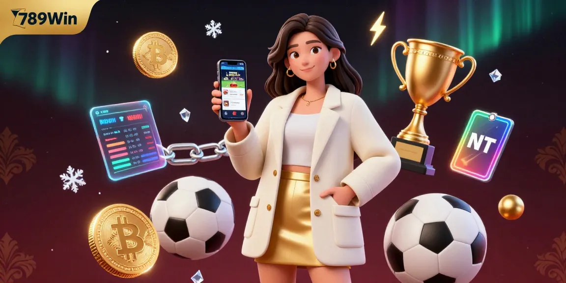 Experience the excitement of betting with 789Win, featuring vibrant sports graphics and crypto elements.
