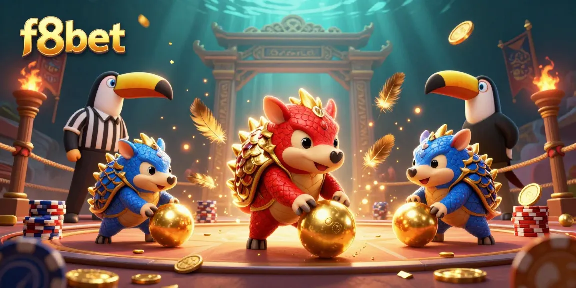 Engage with dynamic f8bet gameplay featuring rival pangolins rolling through poker chips.