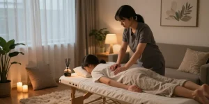 Experience a soothing 부평출장마사지 session in a cozy home environment.