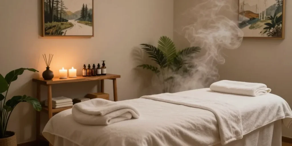 1인샵에서 아늑하고 평화로운 마사지 공간을 보여줍니다.